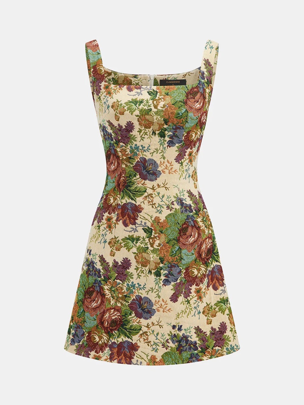 Commense Floral Square-Neck Mini Dress in Beige and Rose - Picture 3 of 9